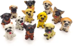 Puppy Assorted Miniature Resin Dog Toy Figures Cake Topper Doggies Playset Punny Series Statue Gift for Dollhouse Shelf Garden Planter Boxes & Puppy Party Set & Teacher Rewards (Dozen of 12)