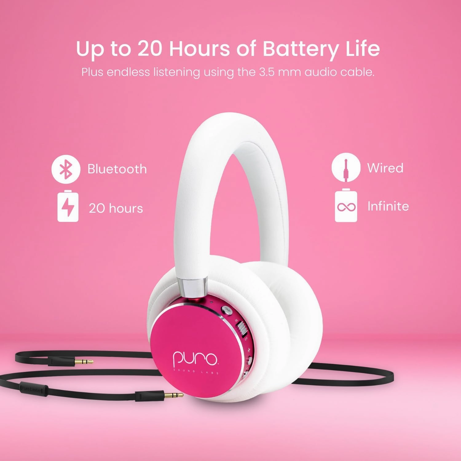 Puro Sound Labs BT2200s Plus Volume Limited Kids’ Bluetooth Headphones (Pink)