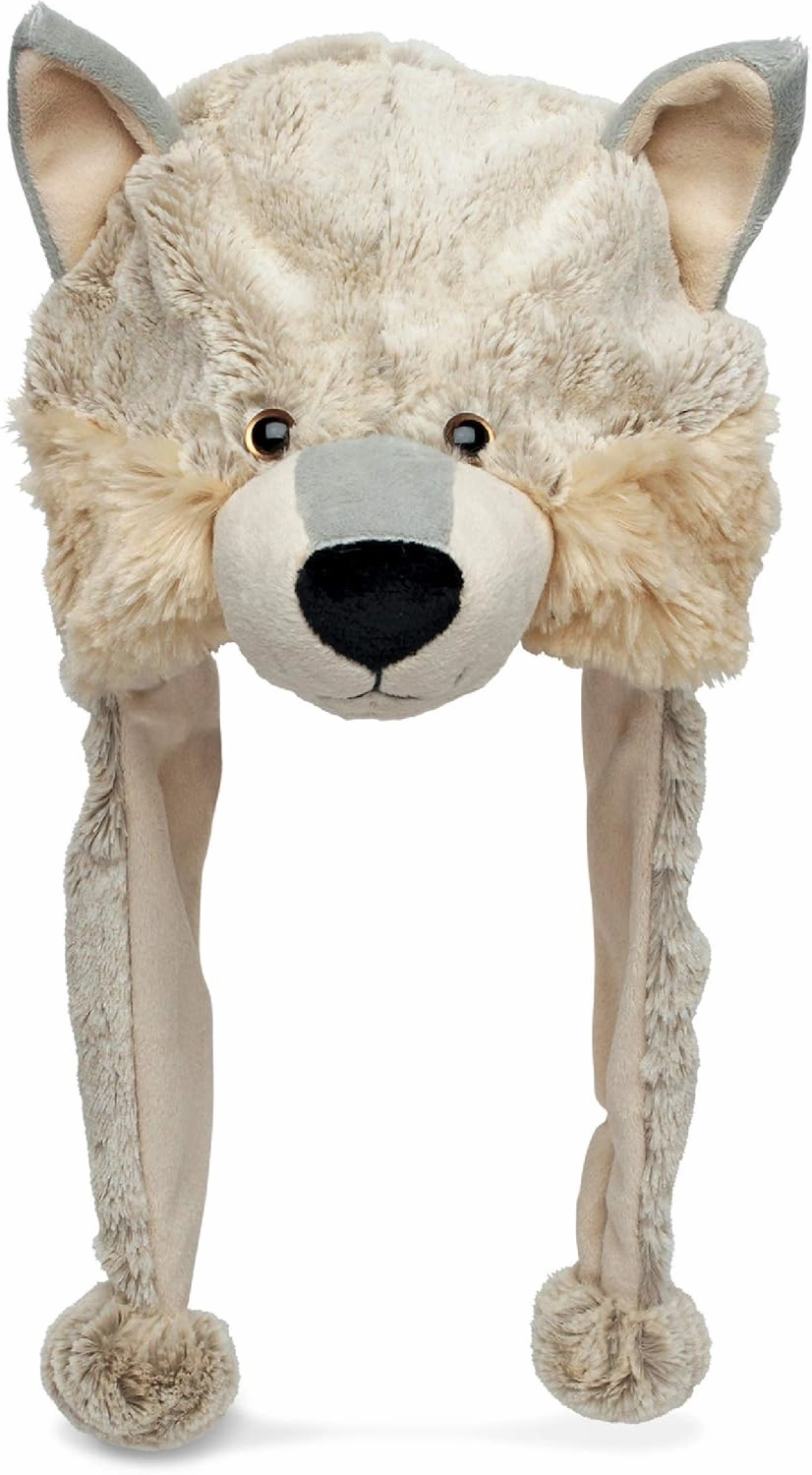 Puzzled Brown Moose Plush Hat - Super Soft Warm Hat With Ear Flaps, Cozy Fleece Winter Hat For Kids & Teens - One Size