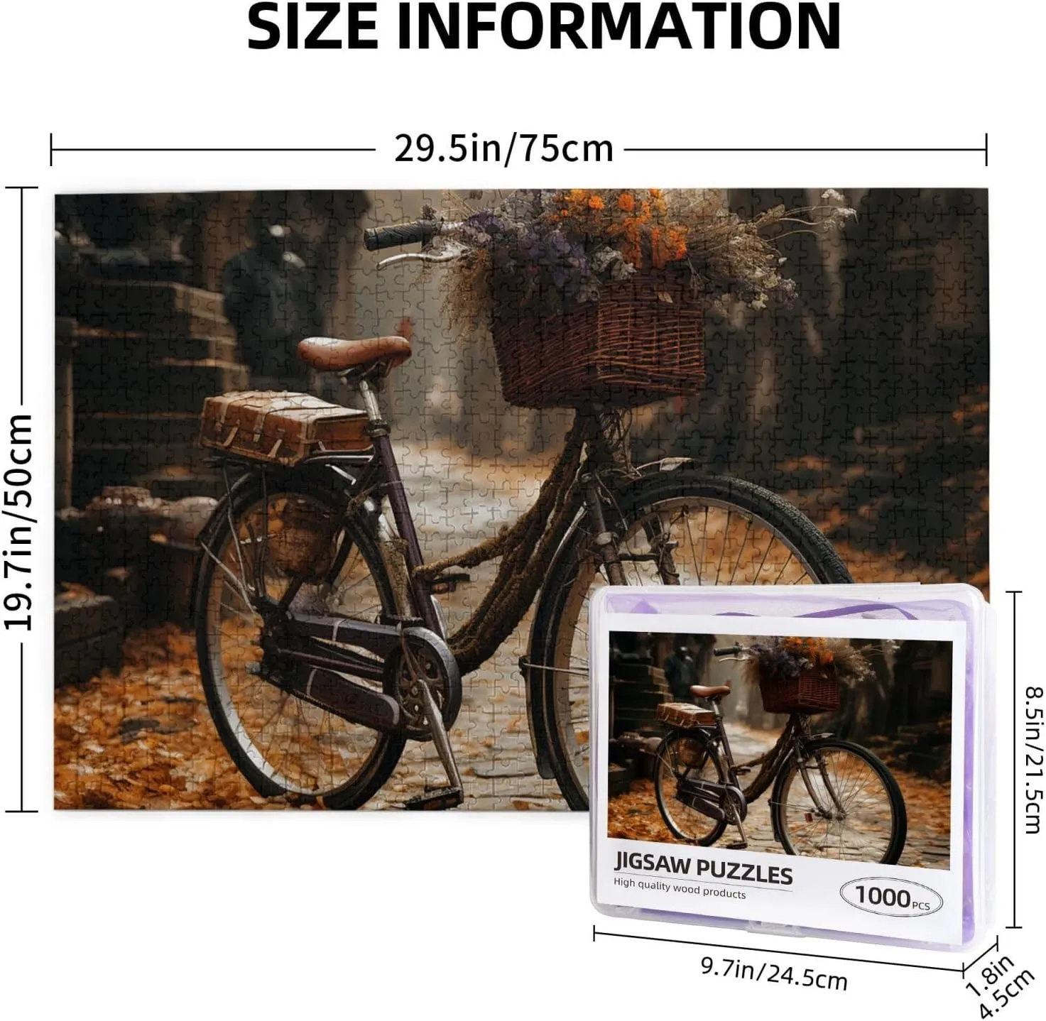 Puzzles 1000 Pieces Personalized Jigsaw Puzzles Bicycle Photo Puzzle Challenging Picture Puzzle for Adults Personaliz Jigsaw with Storage Bag (29.5" x 19.7")