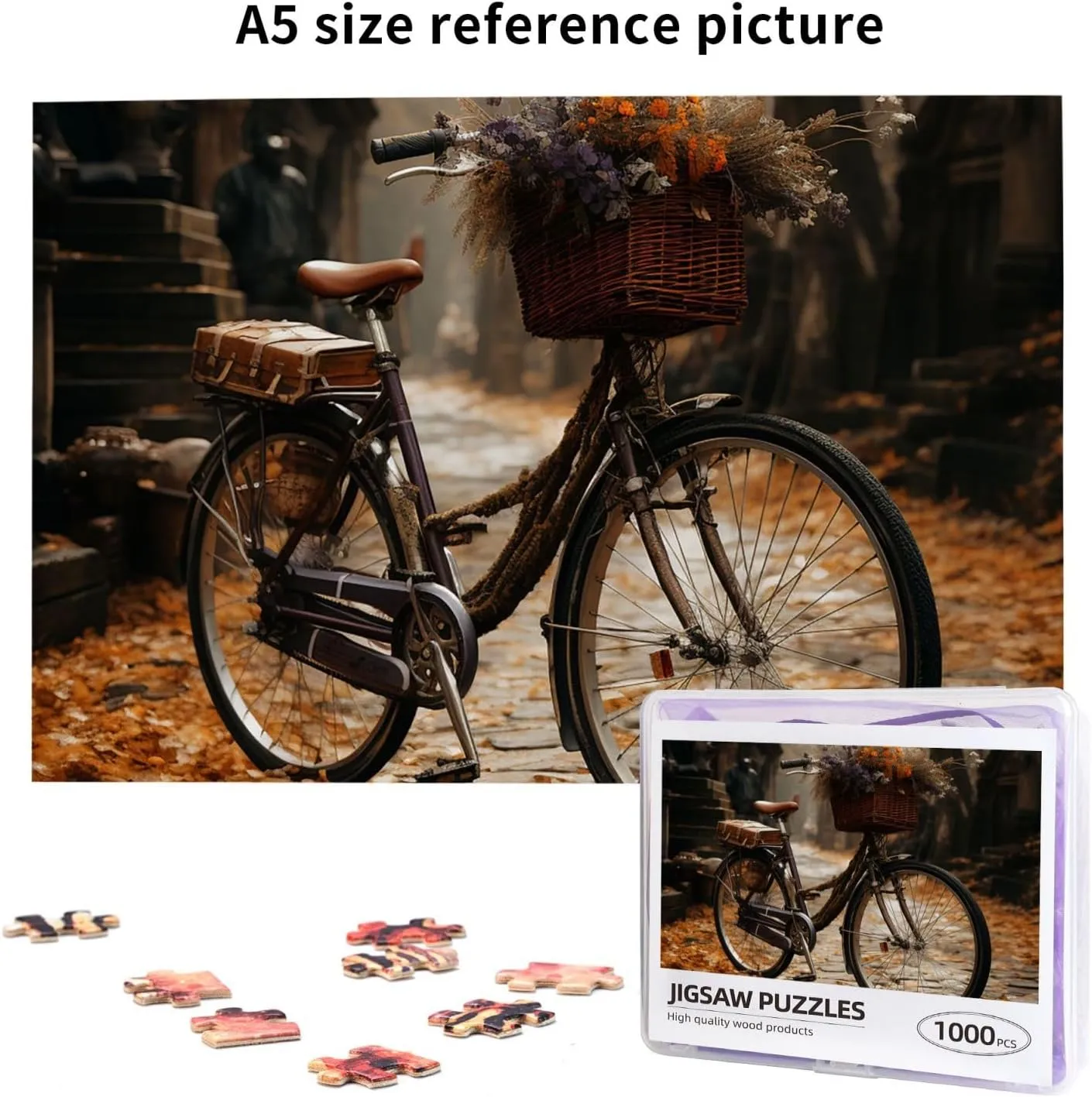 Puzzles 1000 Pieces Personalized Jigsaw Puzzles Bicycle Photo Puzzle Challenging Picture Puzzle for Adults Personaliz Jigsaw with Storage Bag (29.5" x 19.7")
