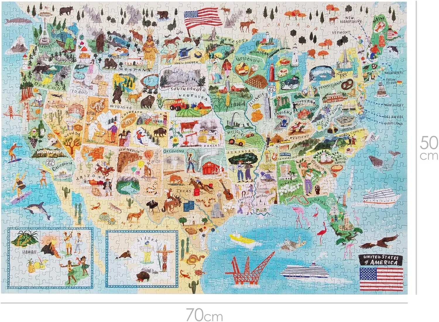 Puzzles for Adults 1000 Pieces - Illustrated US Map Puzzle - United States USA 1000 Piece Puzzle for Adults and Kids Puzzles - 100% Recycled Cardboard by bopster