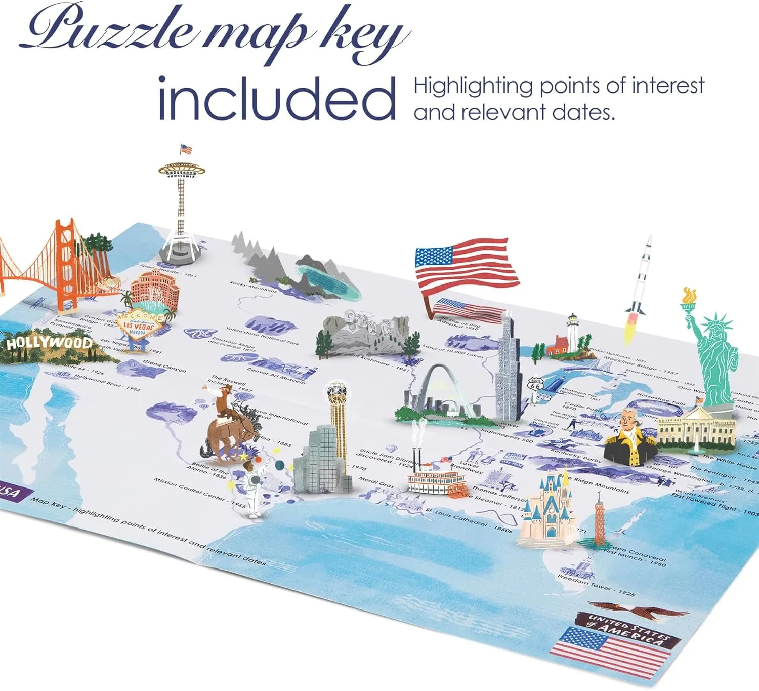 Puzzles for Adults 1000 Pieces - Illustrated US Map Puzzle - United States USA 1000 Piece Puzzle for Adults and Kids Puzzles - 100% Recycled Cardboard by bopster