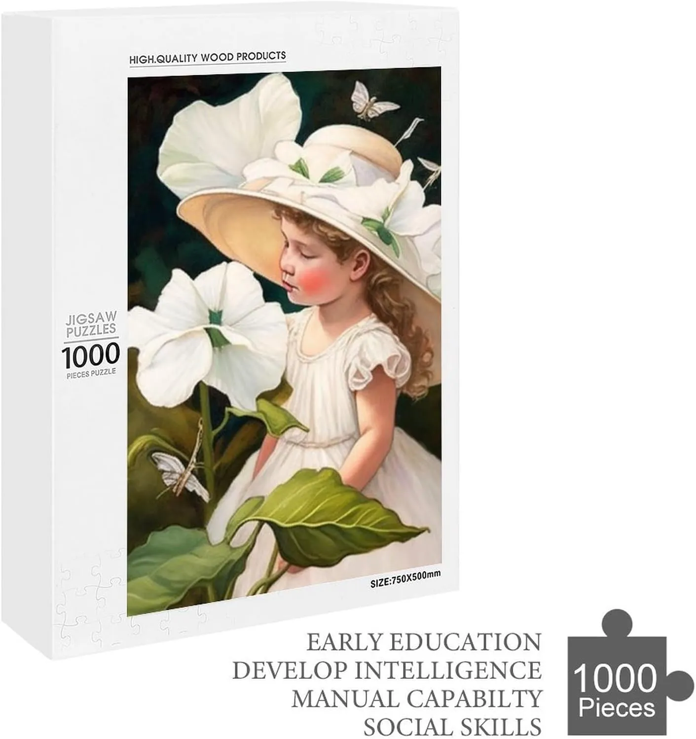 Puzzles for Adults 1000 Pieces - White Flower Girl Spring Outing Aesthetic Oil Best Challenging Puzzles for Cognitive Workout - Safe Eco-Friendly - Most Popular Leisure Activities