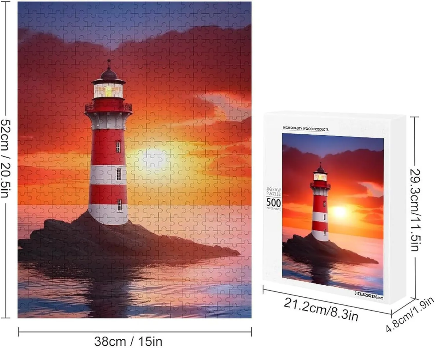 Puzzles for Adults 500 Pieces - Landscape Lighthouse with Sunset Best Challenging Puzzles for Cognitive Workout - Safe Eco-Friendly - Most Popular Leisure Activities