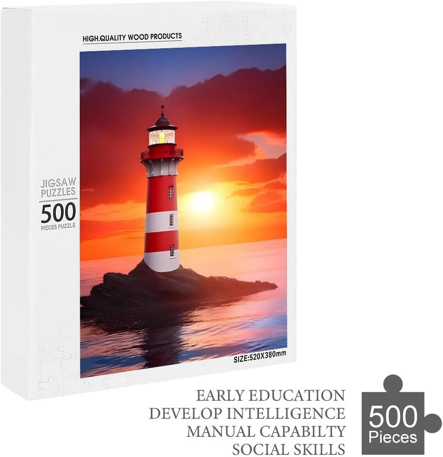 Puzzles for Adults 500 Pieces - Landscape Lighthouse with Sunset Best Challenging Puzzles for Cognitive Workout - Safe Eco-Friendly - Most Popular Leisure Activities