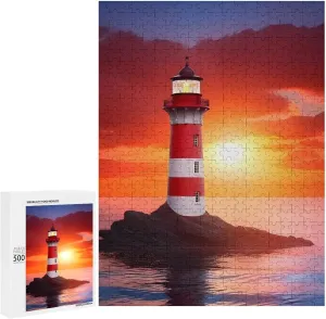 Puzzles for Adults 500 Pieces - Landscape Lighthouse with Sunset Best Challenging Puzzles for Cognitive Workout - Safe Eco-Friendly - Most Popular Leisure Activities