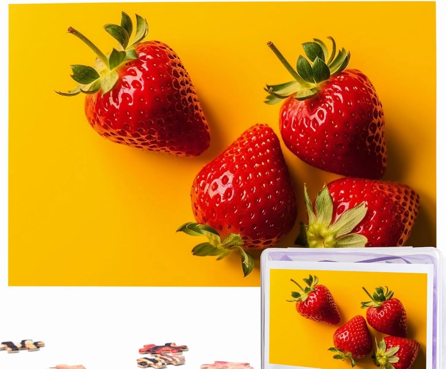 Puzzles 1000 Pieces Personalized Jigsaw Puzzles Strawberries with Yellow Photo Puzzle Challenging Picture Puzzle for Adults Personaliz Jigsaw with Storage Bag (29.5" x 19.7")