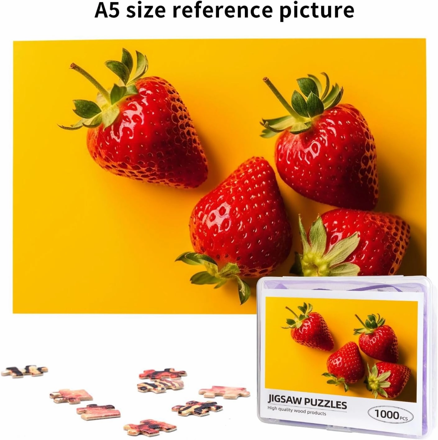 Puzzles 1000 Pieces Personalized Jigsaw Puzzles Strawberries with Yellow Photo Puzzle Challenging Picture Puzzle for Adults Personaliz Jigsaw with Storage Bag (29.5" x 19.7")