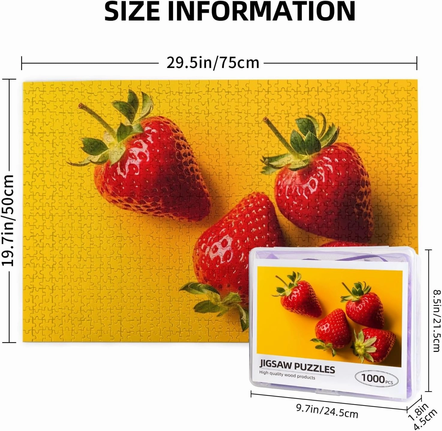 Puzzles 1000 Pieces Personalized Jigsaw Puzzles Strawberries with Yellow Photo Puzzle Challenging Picture Puzzle for Adults Personaliz Jigsaw with Storage Bag (29.5" x 19.7")
