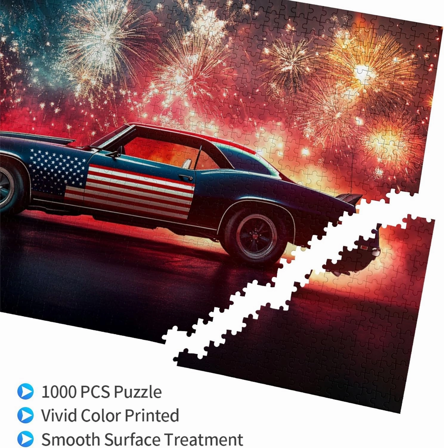Puzzles for Adults 1000 Pieces, Classic Illustration, Wooden Jigsaw Puzzles, Classic American Race Cars, 1000 Piece Jigsaw Puzzle for Adults Challenging Puzzle Perfect for Game Night