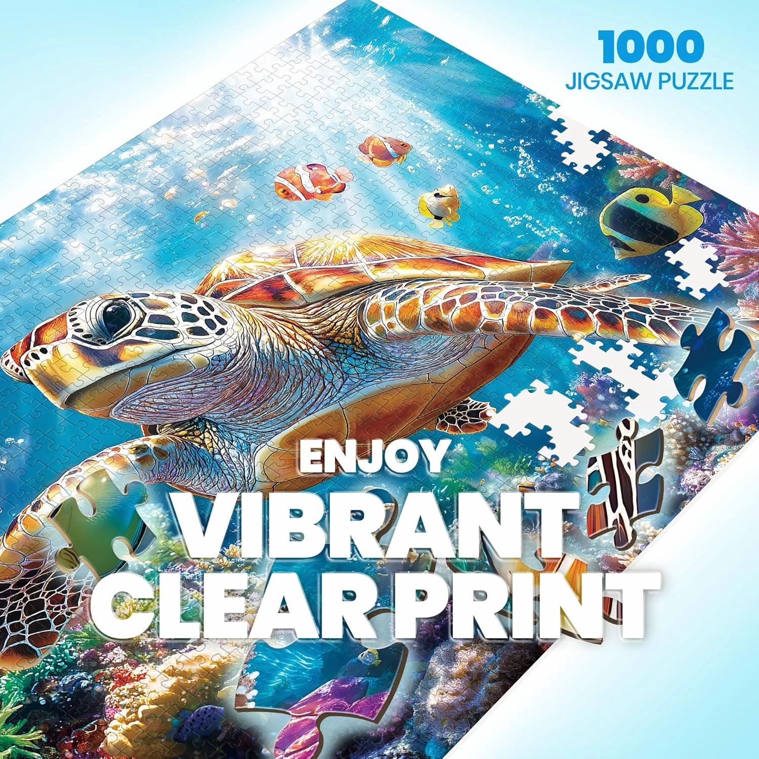 Puzzles for Adults 1000 Pieces- Sea Turtle Puzzle 1000 Piece, Challenging Ocean Jigsaw Puzzles with Letter on Back, Gifts for Adults, Stress Relief, Birthday & Game Night with Guide Poster
