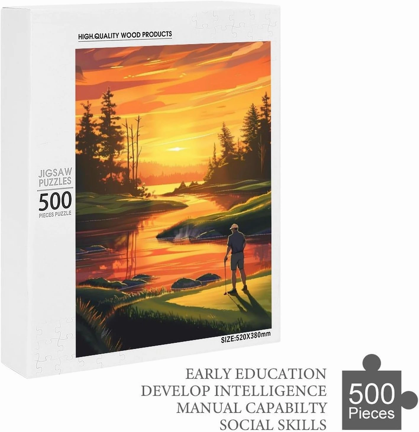 Puzzles for Adults 500 Pieces - Golfer in The Sunset Golf Best Challenging Puzzles for Cognitive Workout - Safe Eco-Friendly - Most Popular Leisure Activities