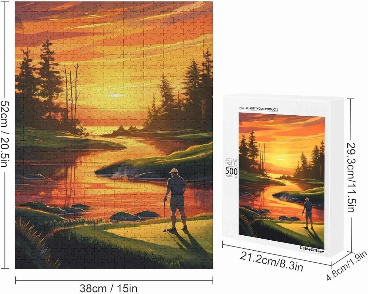 Puzzles for Adults 500 Pieces - Golfer in The Sunset Golf Best Challenging Puzzles for Cognitive Workout - Safe Eco-Friendly - Most Popular Leisure Activities