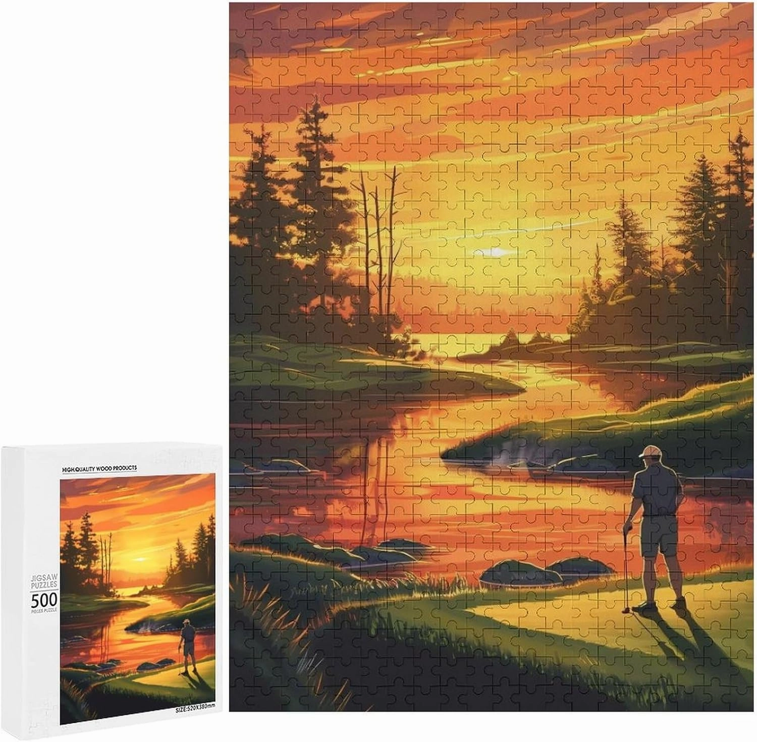 Puzzles for Adults 500 Pieces - Golfer in The Sunset Golf Best Challenging Puzzles for Cognitive Workout - Safe Eco-Friendly - Most Popular Leisure Activities