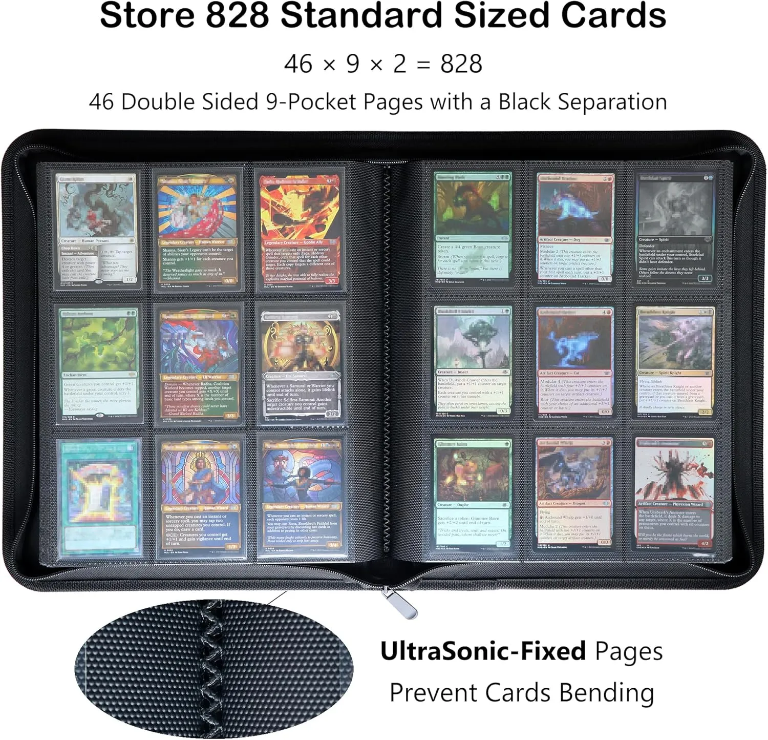 Rayvol 9-Pocket 828 Card Binder, Zip Trading Card Binder, 828 Double-Sided Pockets for MTG, Sports and TCG Cards