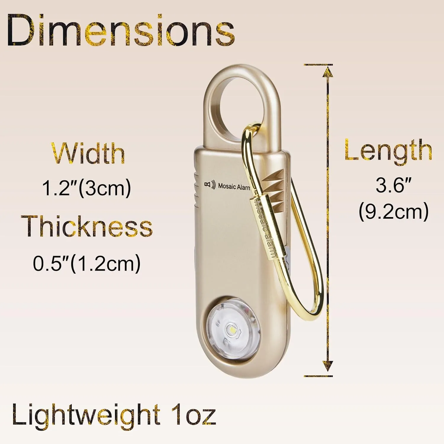 Rechargeable 135dB Personal Safety Alarm Strobe Light Loud Sound Non Slip Grip Keychain SOS Siren for Women, Students. Flashlight Hiking Bear Alarm Deterrent. Emergency Self Defense Alert. Gold