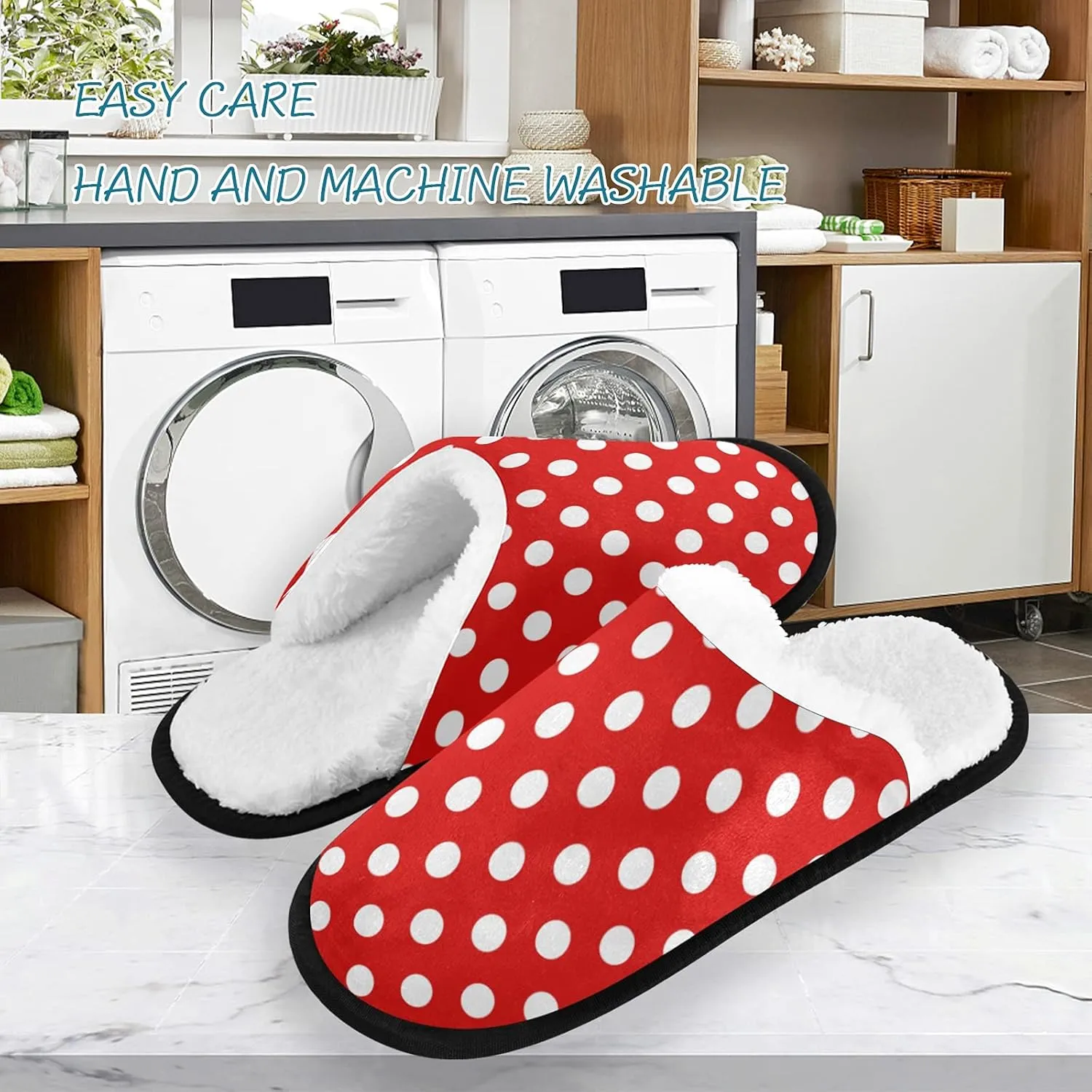 Red Polka Dot Slippers, Soft Memory Foam Non-Slip Indoor House Slippers Home Shoes For Bedroom Hotel Travel Spa