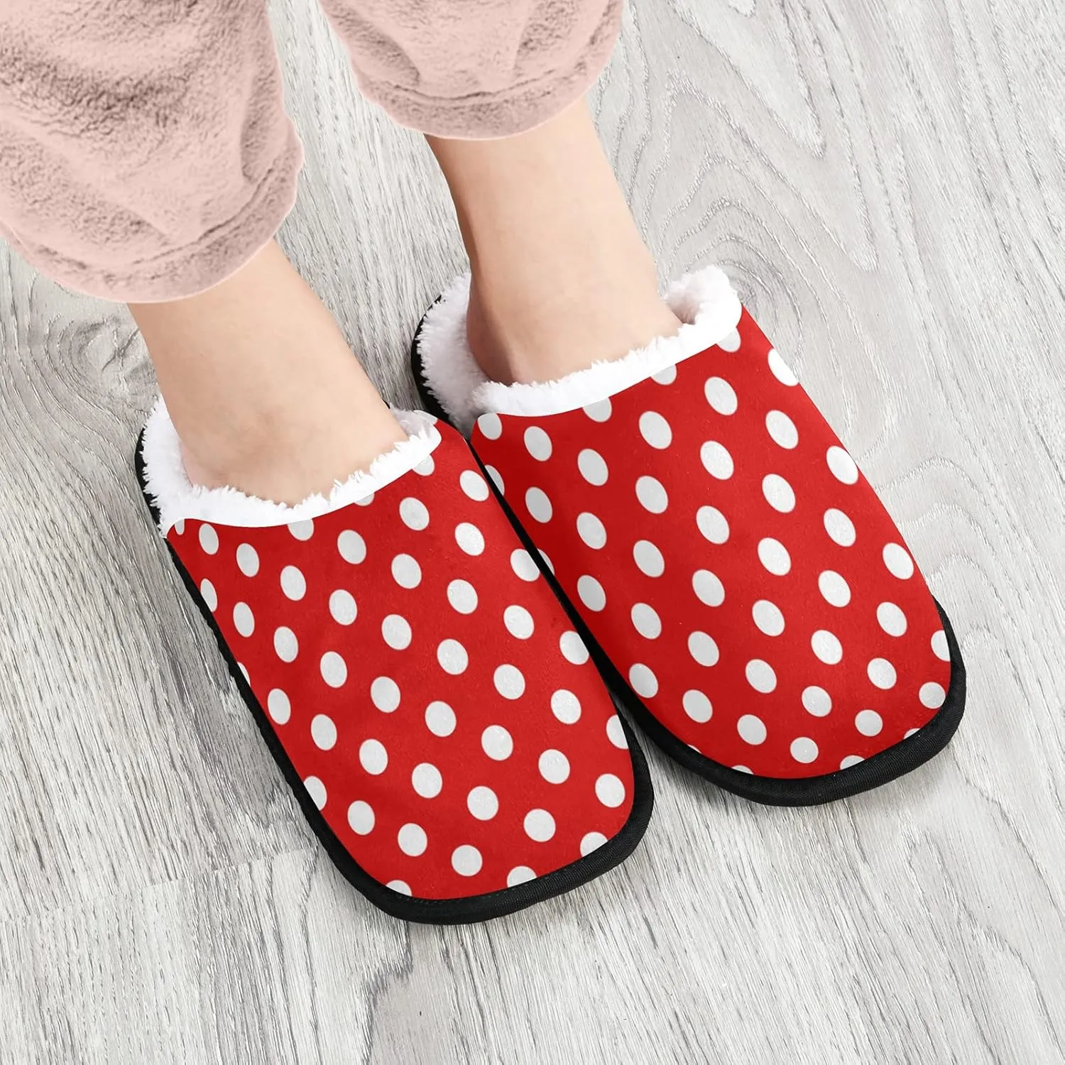 Red Polka Dot Slippers, Soft Memory Foam Non-Slip Indoor House Slippers Home Shoes For Bedroom Hotel Travel Spa