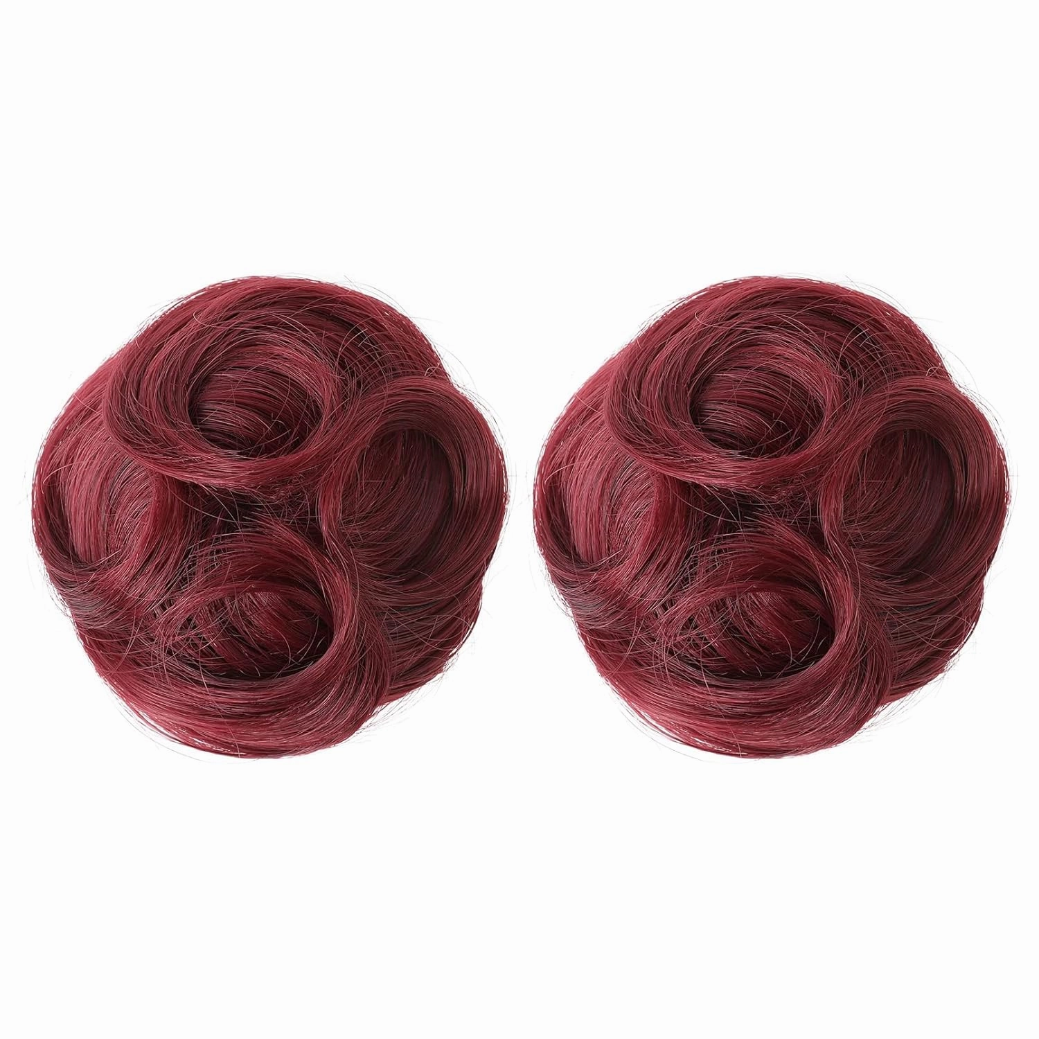 REECHO 2 PCS Mini Claw Clip in Messy & Cat Ears Hair Bun Extensions HB001 Wig Accessory Updo Hairpieces for Women Girls (Pack of 2-3.5" Wavy, Burgundy)