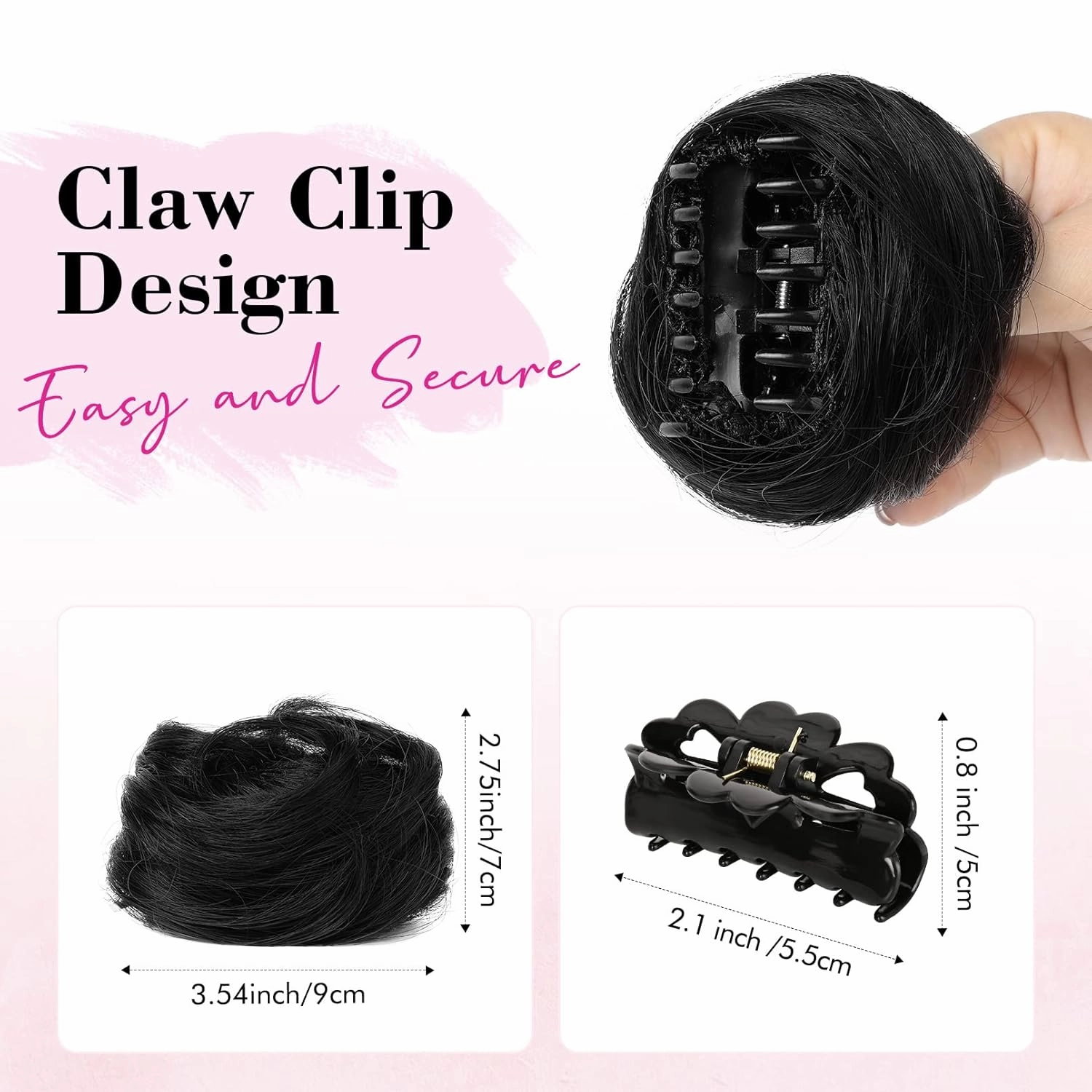 REECHO 2 PCS Mini Claw Clip in Messy & Cat Ears Hair Bun Extensions HB001 Wig Accessory Updo Hairpieces for Women Girls (Pack of 2-3.5" Wavy, Natural Black)