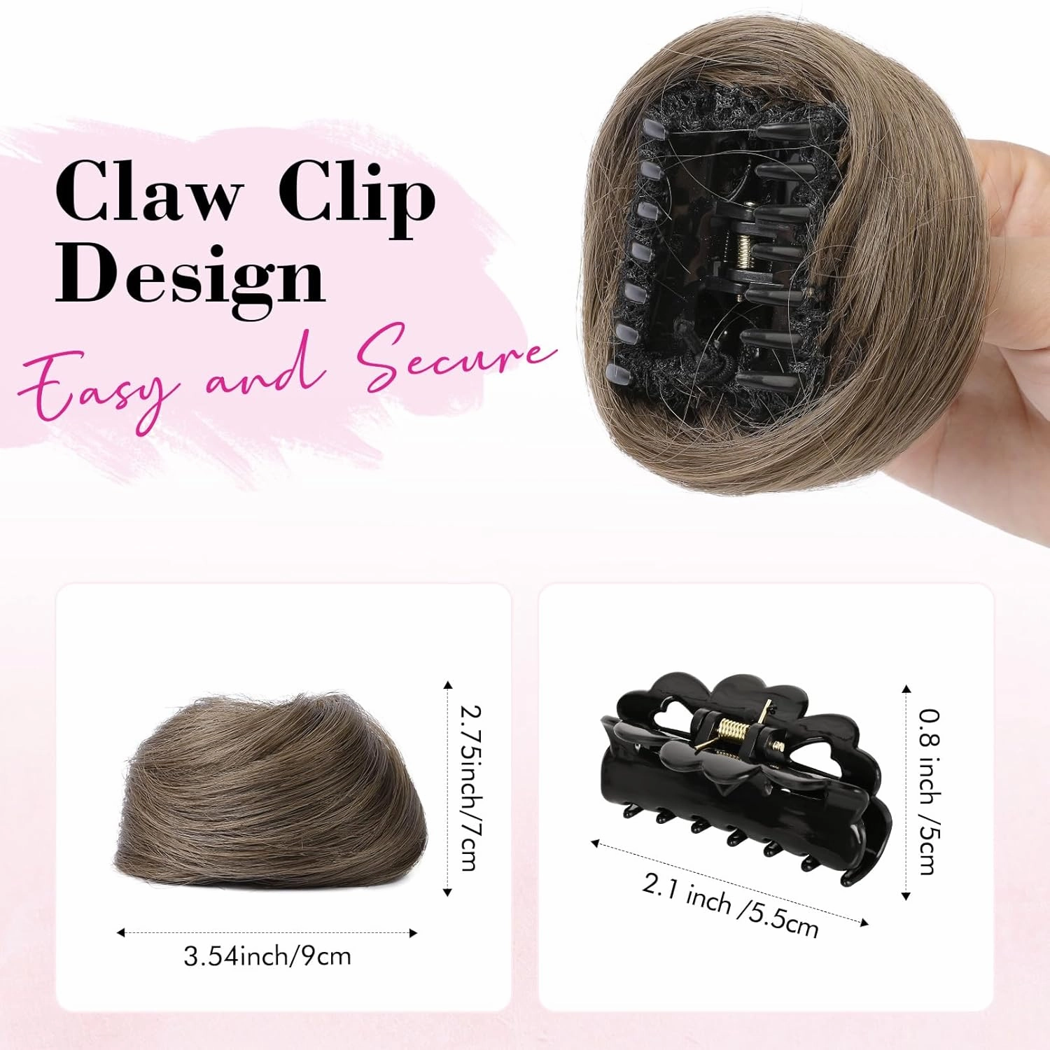 REECHO 2 PCS Mini Claw Clip in Messy & Cat Ears Hair Bun Extensions HB001 Wig Accessory Updo Hairpieces for Women Girls (Pack of 2-3" Straight, Ash Light Brown)