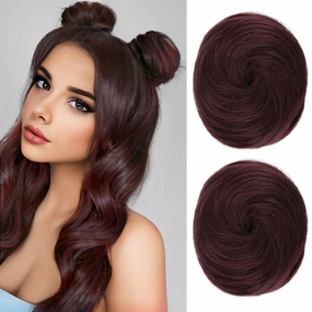 REECHO 2 PCS Mini Claw Clip in Messy & Cat Ears Hair Bun Extensions HB001 Wig Accessory Updo Hairpieces for Women Girls (Pack of 2-3" Straight, Burgundy)