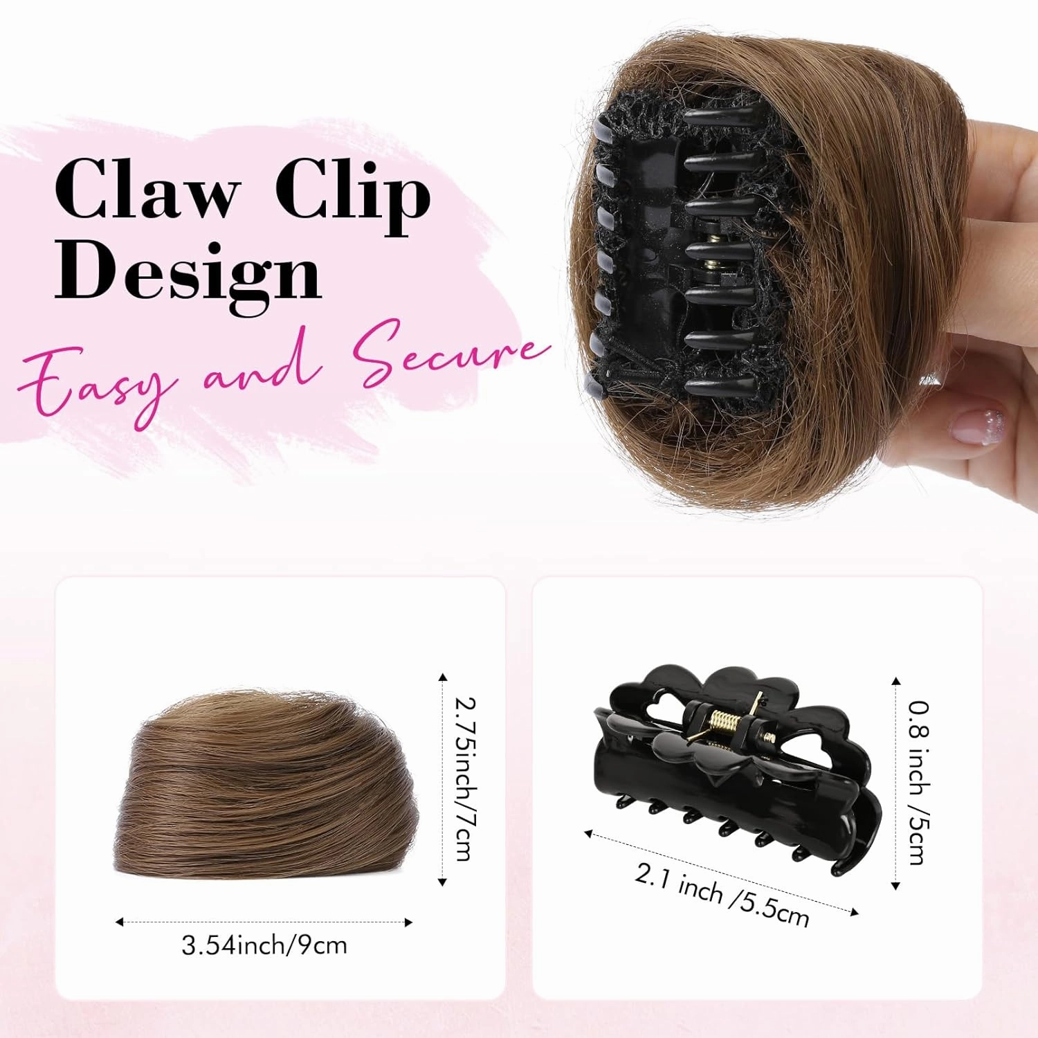 REECHO 2 PCS Mini Claw Clip in Messy & Cat Ears Hair Bun Extensions HB001 Wig Accessory Updo Hairpieces for Women Girls (Pack of 2-3" Straight, Light Chocolate Brown)