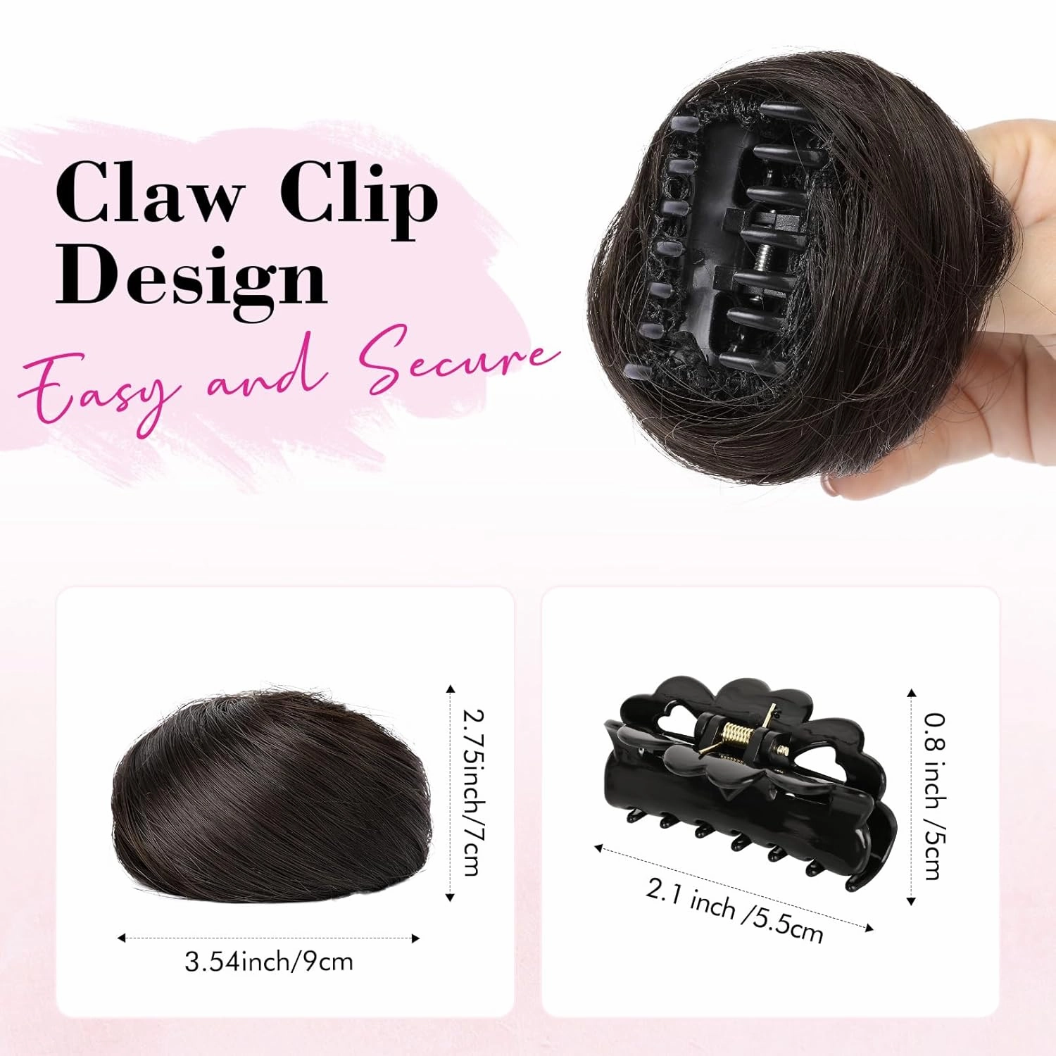 REECHO Space Bun Hair Pieces, 2 PCS Mini Claw Clip in Messy & Cat Ears Fake Hair Bun Extensions HB001 Wig Accessory Updo Hairpieces for Women Girls (Pack of 2-3" Straight, Black Brown)