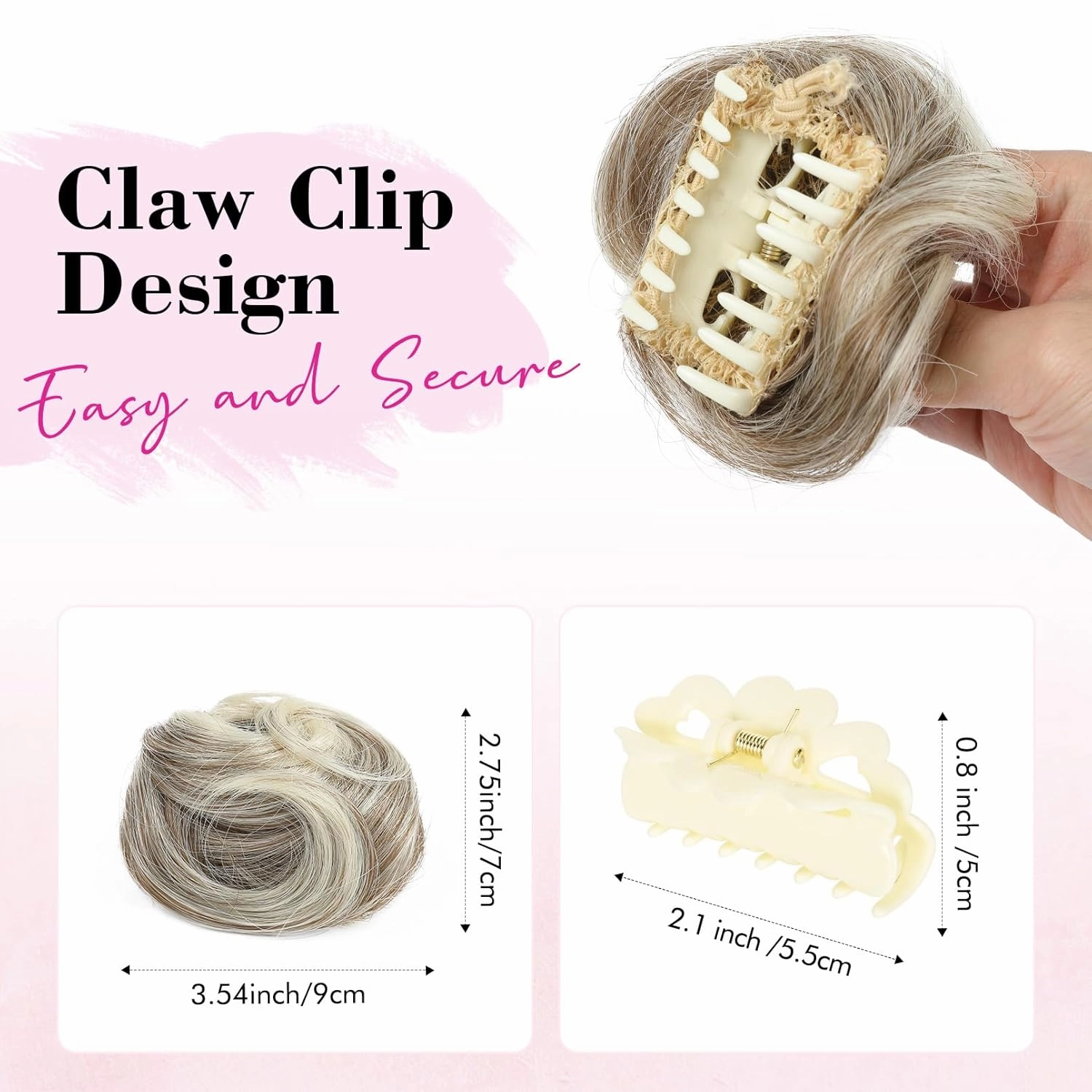 REECHO Space Bun Hair Pieces, 2 PCS Mini Claw Clip in Messy & Cat Ears Fake Hair Bun Extensions HB001 Wig Accessory Updo Hairpieces -Pack of 2-3.5" Wavy, Ash Brown with Blonde Tips