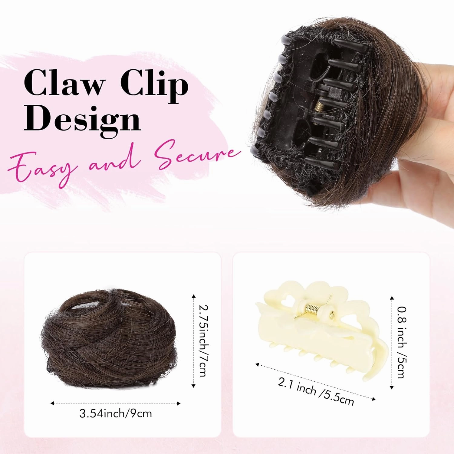 REECHO Space Bun Hair Pieces, 2 PCS Mini Claw Clip in Messy & Cat Ears Fake Hair Bun Extensions HB001 Wig Accessory Updo Hairpieces -Pack of 2-3.5" Wavy, Chestnut Brown