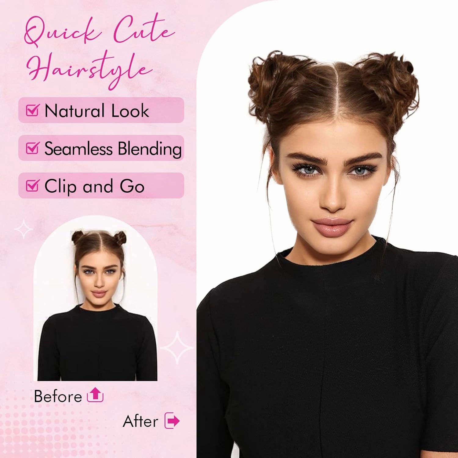 REECHO Space Bun Hair Pieces, 2 PCS Mini Claw Clip in Messy & Cat Ears Fake Hair Bun Extensions HB001 Wig Accessory Updo Hairpieces -Pack of 2-3.5" Wavy, Chestnut Brown