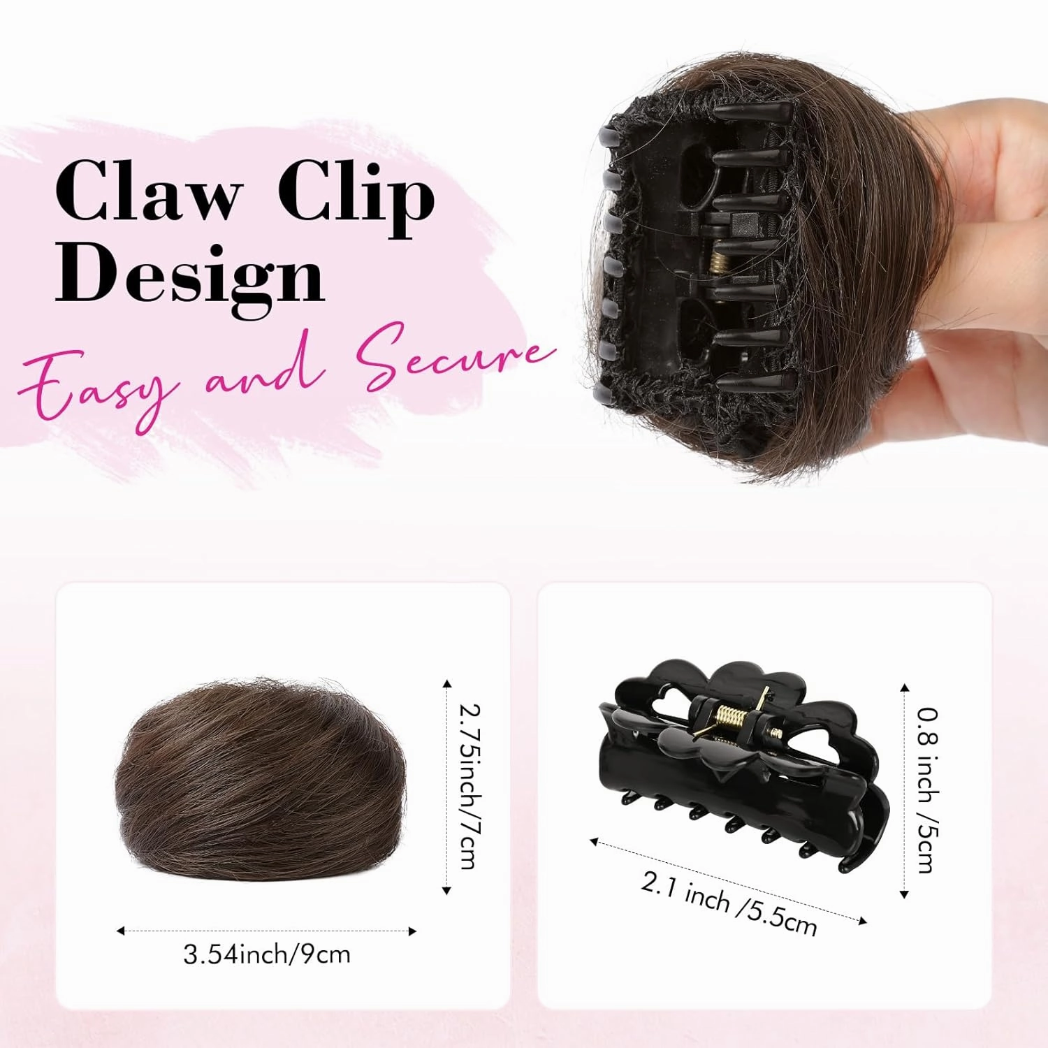 REECHO Space Bun Hair Pieces, 2 PCS Mini Claw Clip in Messy & Cat Ears Fake Hair Bun Extensions HB001 Wig Accessory Updo Hairpieces -Pack of 2-3" Straight, Chestnut Brown