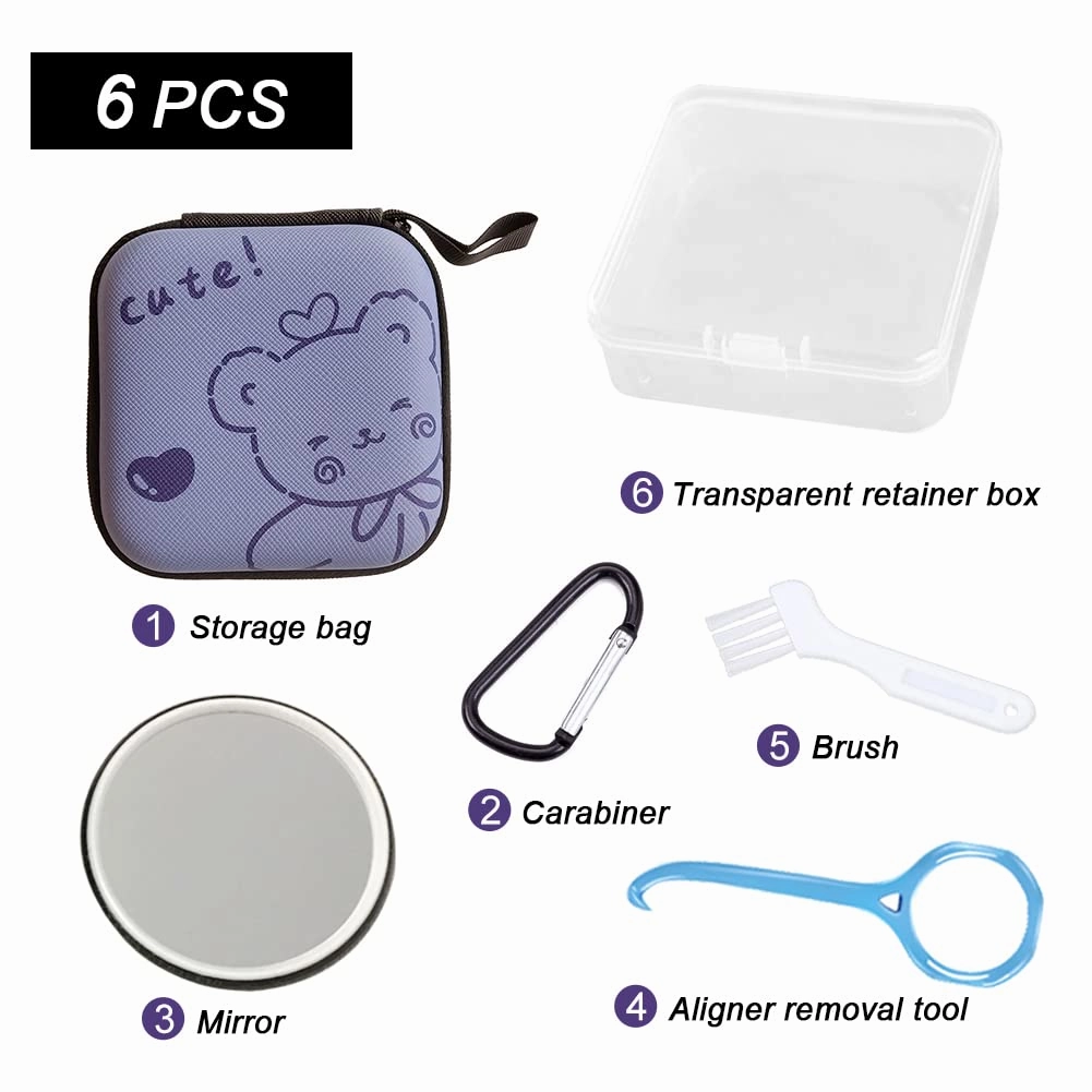 Retainer Case Travel Aligner Case Mouth Guard Box with Clip, Organizer Bag, Mirror and Removal Tool Set (Animal)