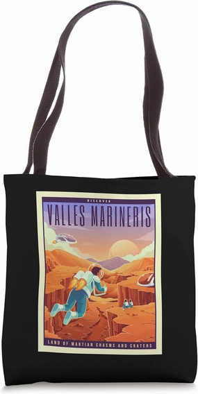 Retro Space Tourism Mars Valles Marineris Tote Bag