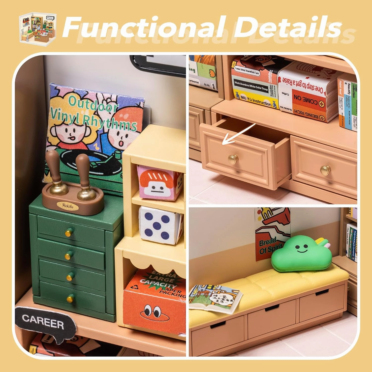 Rolife Plastic House Building Set Toy DIY Miniature Dollhouse Playset with LED for Mini Figures Construction Toys Diorama Kit Gifts for Teens Adults