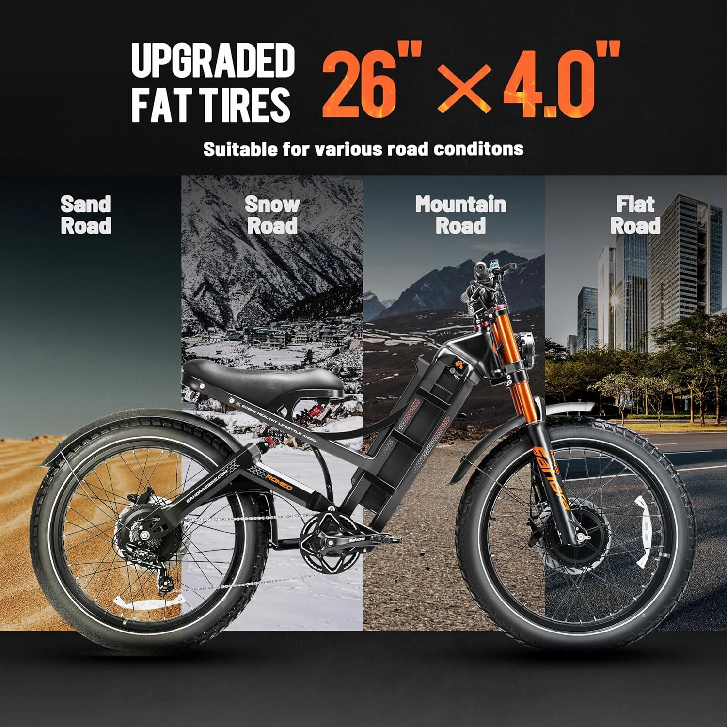 Romeo Pro 2 [2025 Lastest] Dual Motor Electric Bike for Adult, 52V/70Ah,200 Miles Long Range Ebike, 4000W 46MPH Electric Mountain Bike, 26"*4.0 Fat Tires Full Suspension Off-Road E-bike,UL 2849