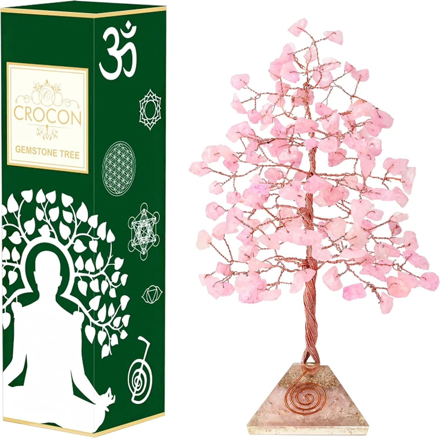 Rose Quartz Crystal Tree with Orgone Pyramid Base Desk Decor Healing Crystals Bonsai Tree Pink Gifts for Women Office & Shelf Home Room Decor for Mom Sister Girlfriend Present Housewarming