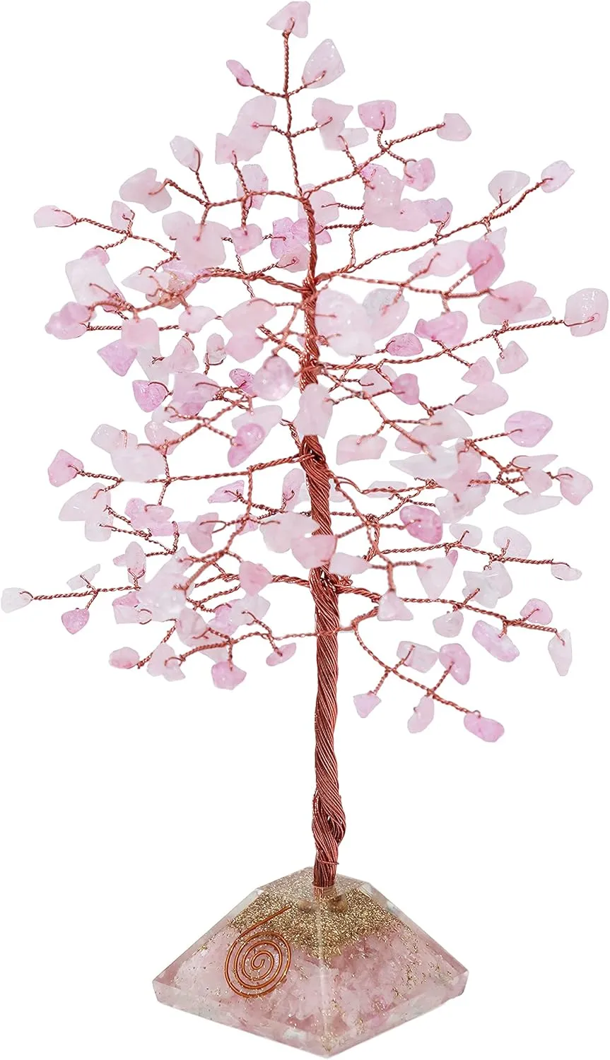 Rose Quartz Crystal Tree with Orgone Pyramid Base Desk Decor Healing Crystals Bonsai Tree Pink Gifts for Women Office & Shelf Home Room Decor for Mom Sister Girlfriend Present Housewarming