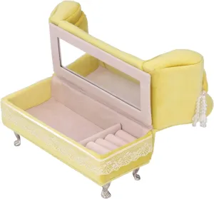 Rosvola Sofa Chair Jewelry Box, Simple Cardboard Necklaces Storing Dollhouse Sofa Cream Yellow for Birthday Gift