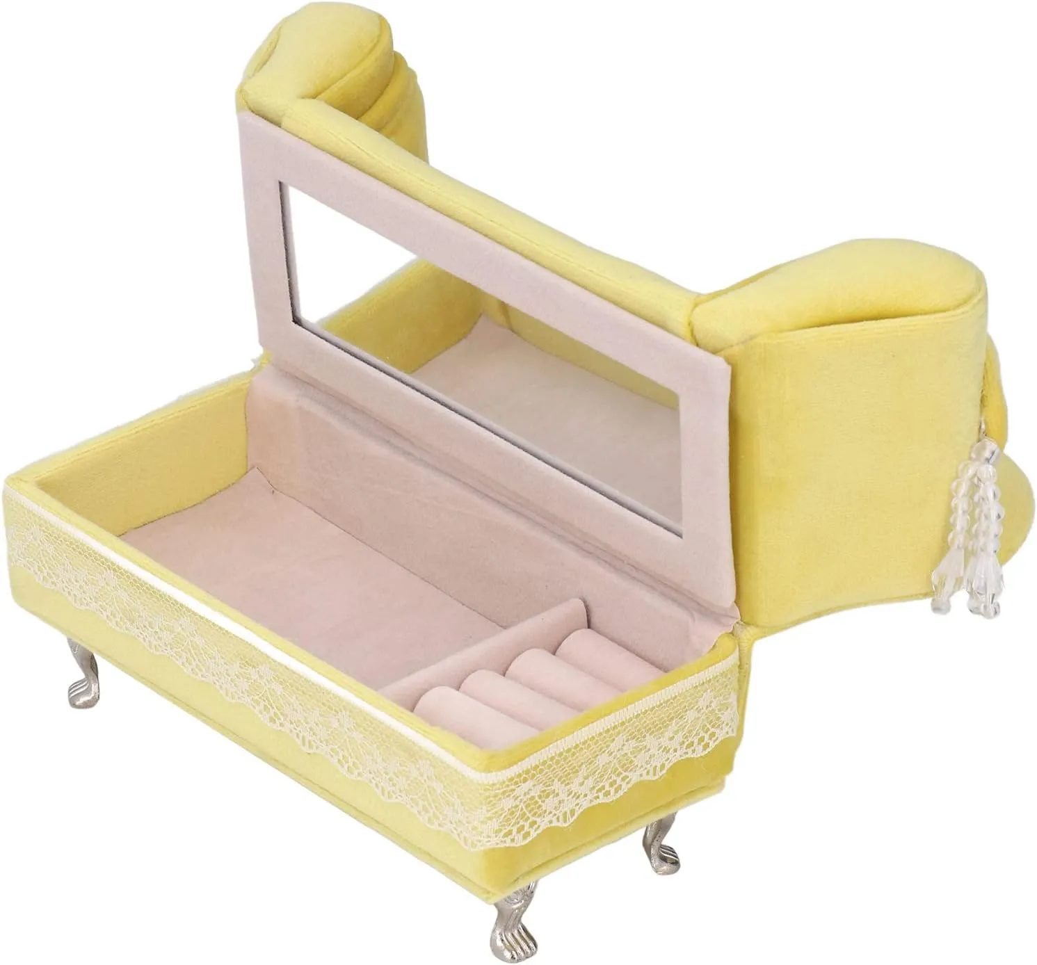 Rosvola Sofa Chair Jewelry Box, Simple Cardboard Necklaces Storing Dollhouse Sofa Cream Yellow for Birthday Gift