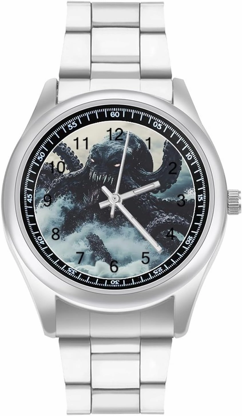 Sea Monster Octopuss Tentacles Fangs Casual Wrist Watches for Men Classic Business Dress Watch Big Face for Work Gym