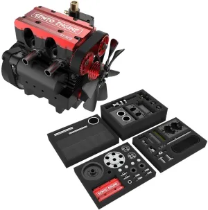SEMTO Engine Model Kit That Works for Adults, ST-NF2 7.0 Mini Engine Inline 2-Cylinder 4-Stroke Air-Cooled IC Engine Motor Science DIY Assembly Kit Toy for Engine Enthusiasts -Red