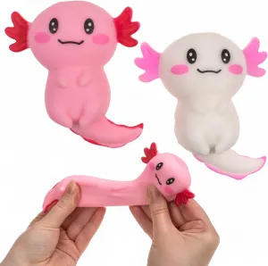Set of 2 Stretch Axolotl Anti-Stress Balls with Quartz Sand Filling - Pink & White - 9.5 x 8 cm Worry Stone for Stress Relief & Soothing