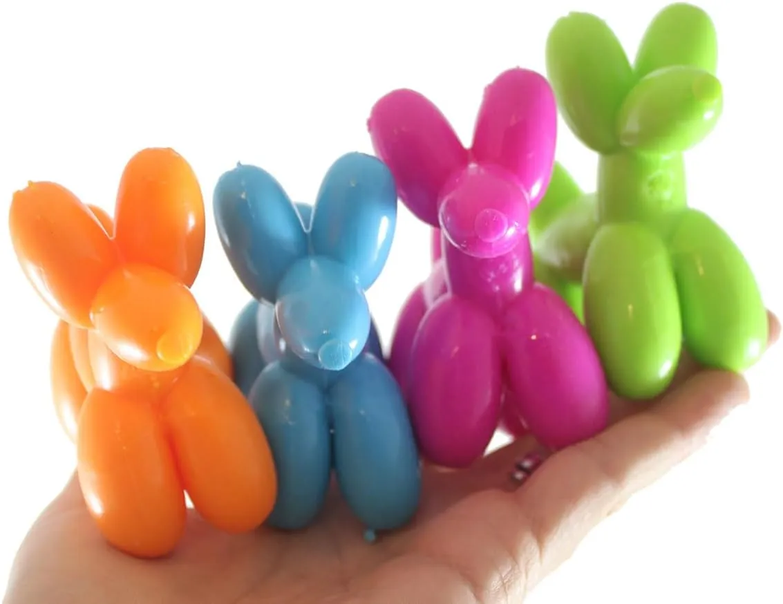 Set of All 4 Color Mini Balloon Dog Doh Filled Stress Ball - Cute Squishy Sensory Fidget Toy - Party Favors & Prizes (Set of All 4 Colors)