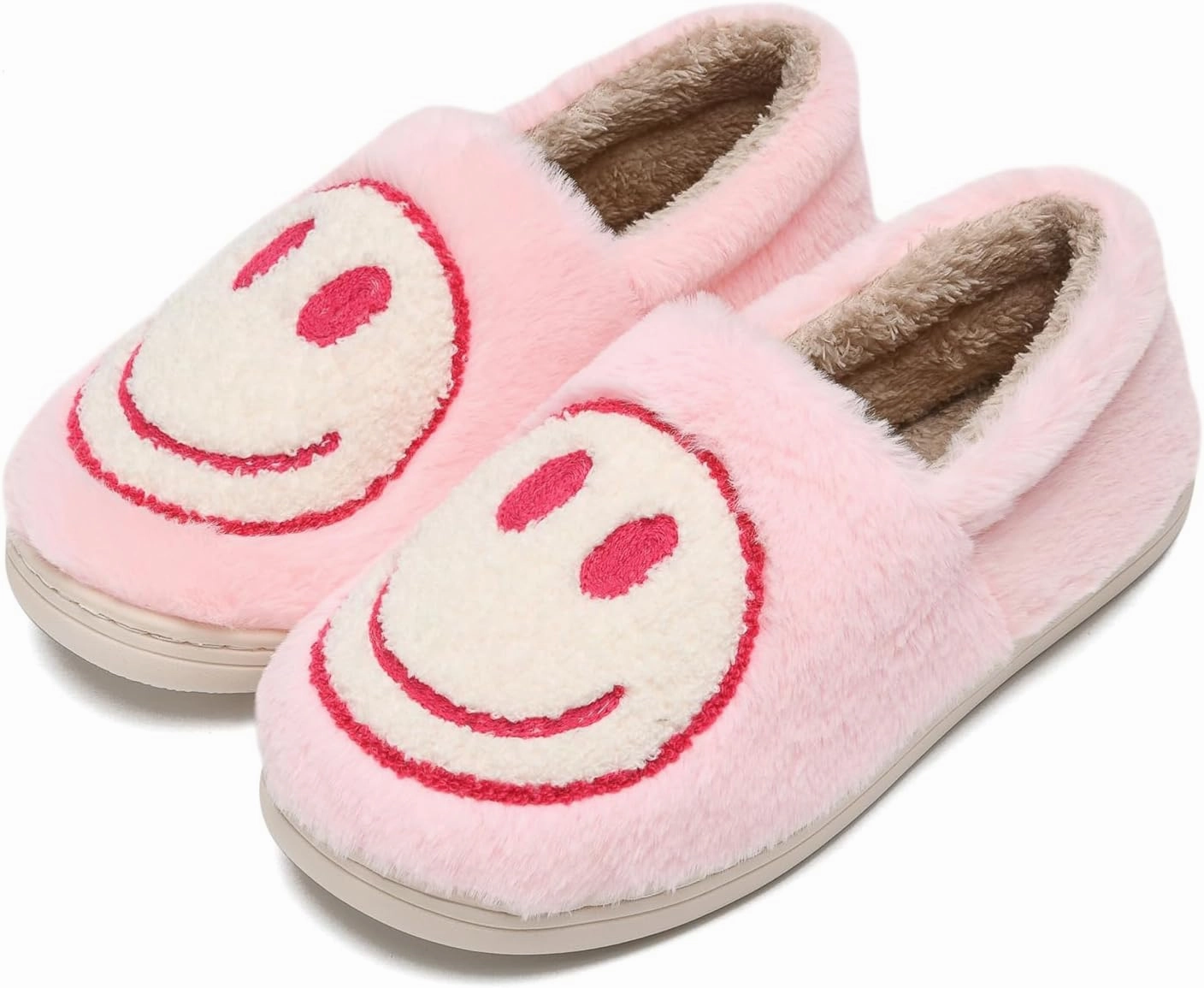 sharllen Retro Smile Face Slippers for Women Men Cute Cozy Soft Plush Slip-on Happy Face Slippers Warm Fluffy Fuzzy Winter Slippers Socks Shoes