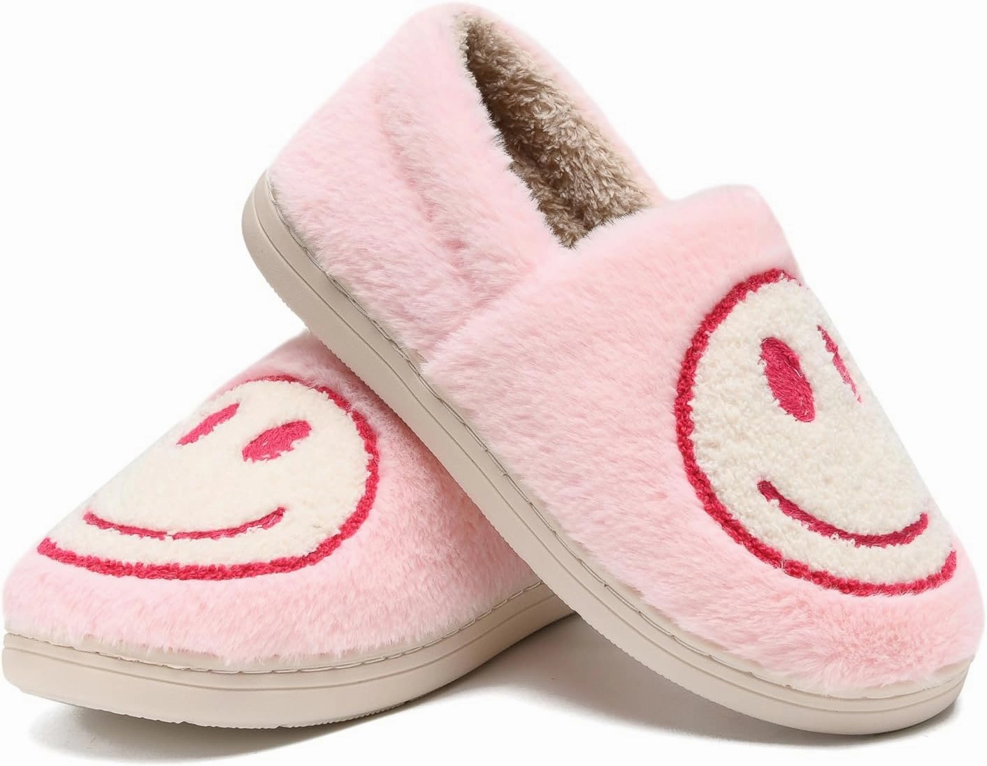 sharllen Retro Smile Face Slippers for Women Men Cute Cozy Soft Plush Slip-on Happy Face Slippers Warm Fluffy Fuzzy Winter Slippers Socks Shoes