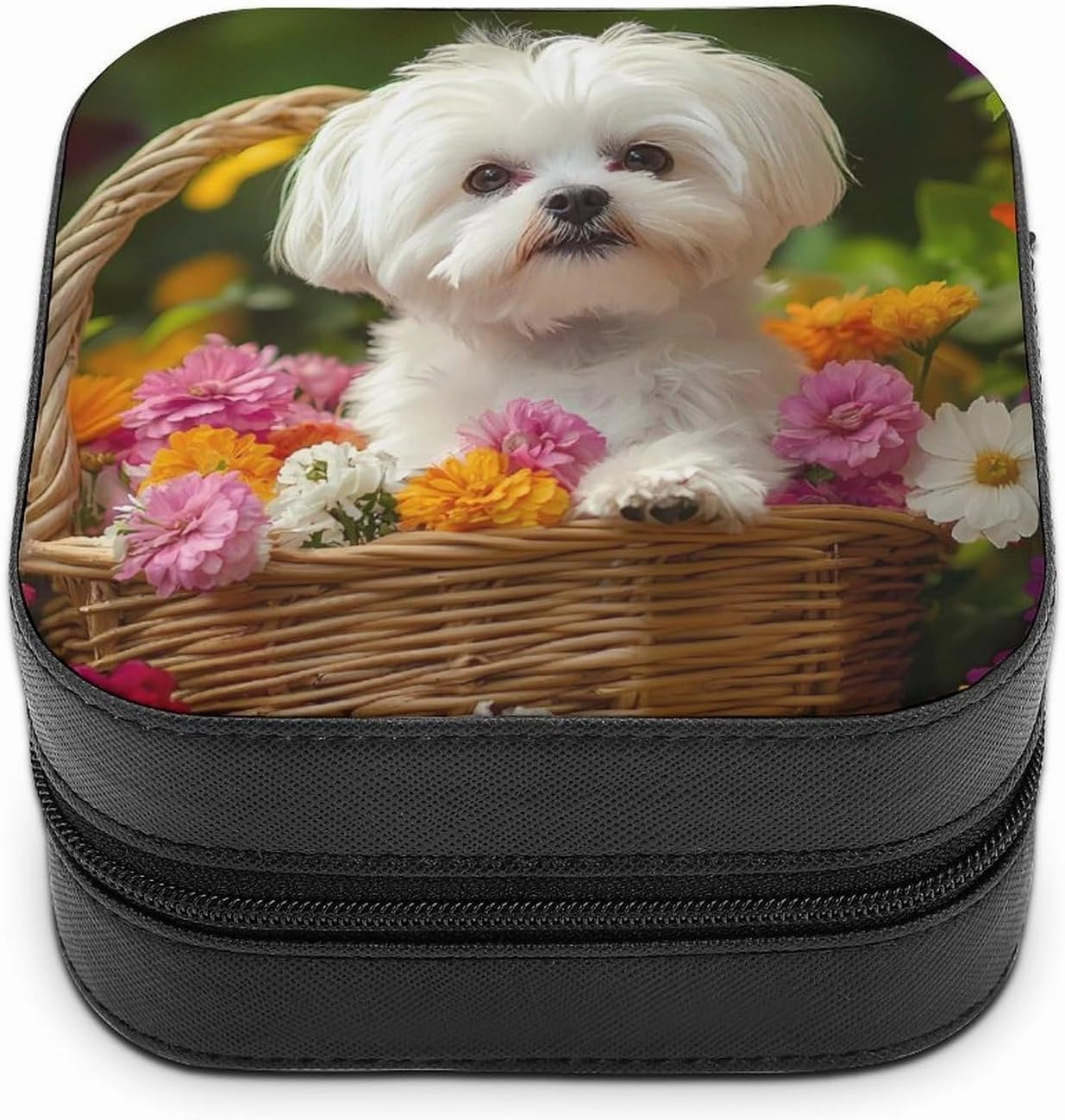 Shih Tzu Dog Flower Basket Jewelry Box for Women Travel Cute Mini Jewelry Organizer Storage Case