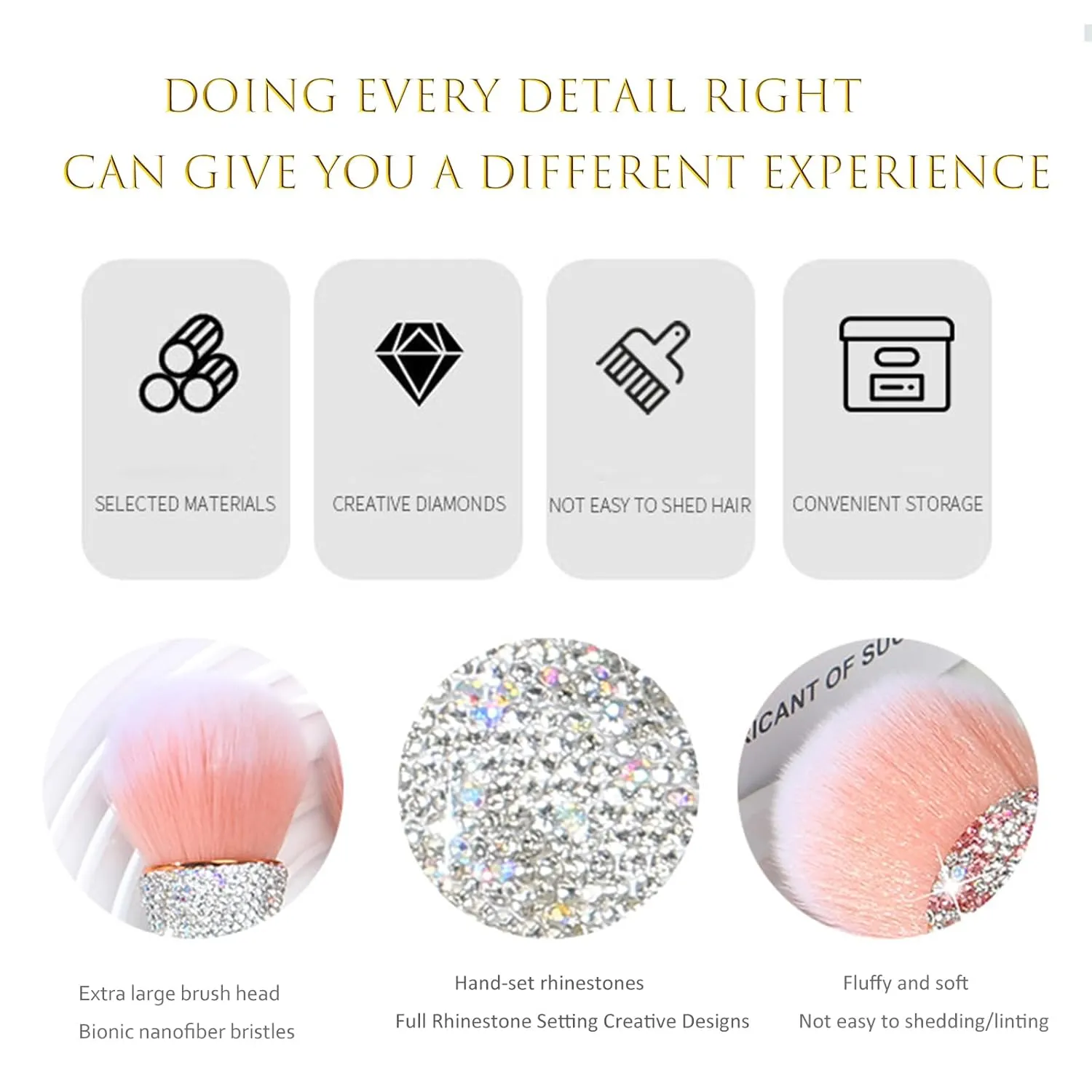 Short Full Diamond Luxury Shine Nail Art Dust Powder Remover Brush, Nail Art Dust Cleaner Brush, Soft Kabuki Cleaner Brush for Makeup (01)