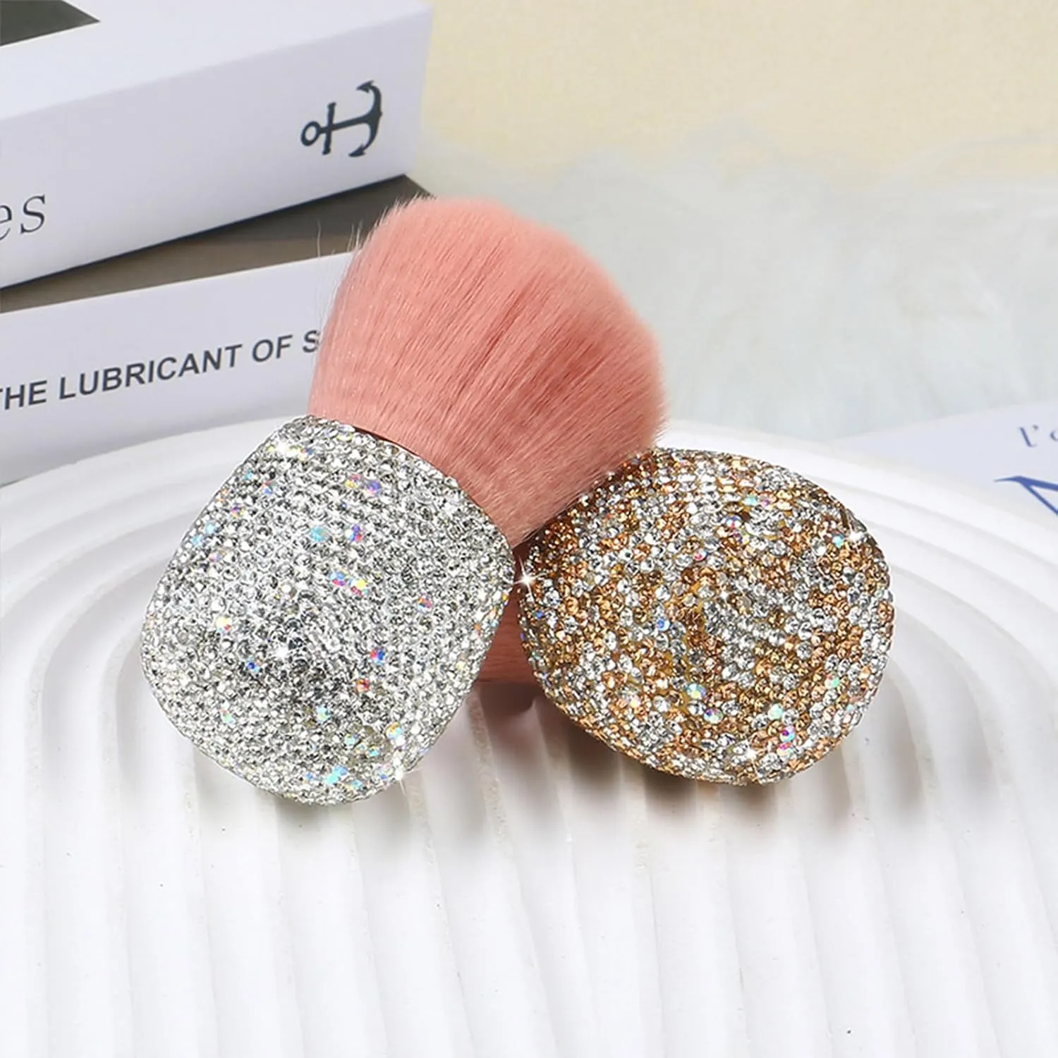 Short Full Diamond Luxury Shine Nail Art Dust Powder Remover Brush, Nail Art Dust Cleaner Brush, Soft Kabuki Cleaner Brush for Makeup (01)